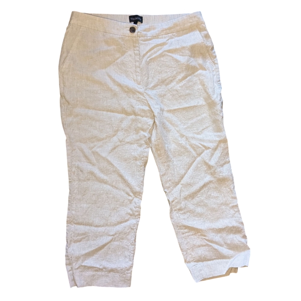 Talbots Size Petites 6 6P Linen Tan Capris Crop Pants Mid Rise Light Academia